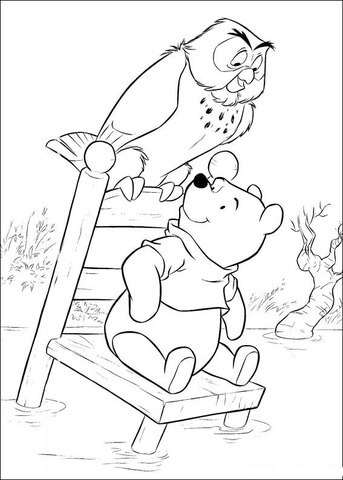 Pooh And Owl In Lake  Coloring Page